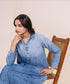 Women's Pret Denim Solid Blue A-Line Shirt
